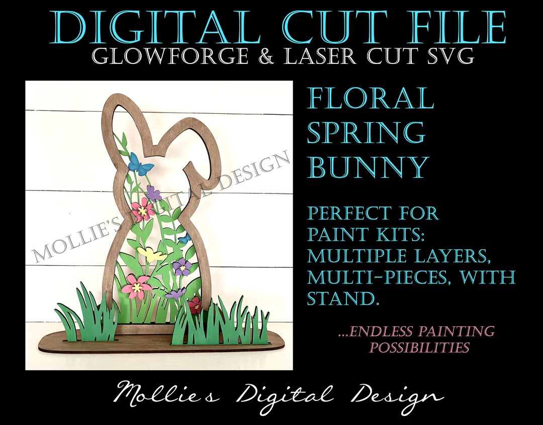 Glowforge SVG File | Floral Spring Bunny | Digital Laser Cut File ...