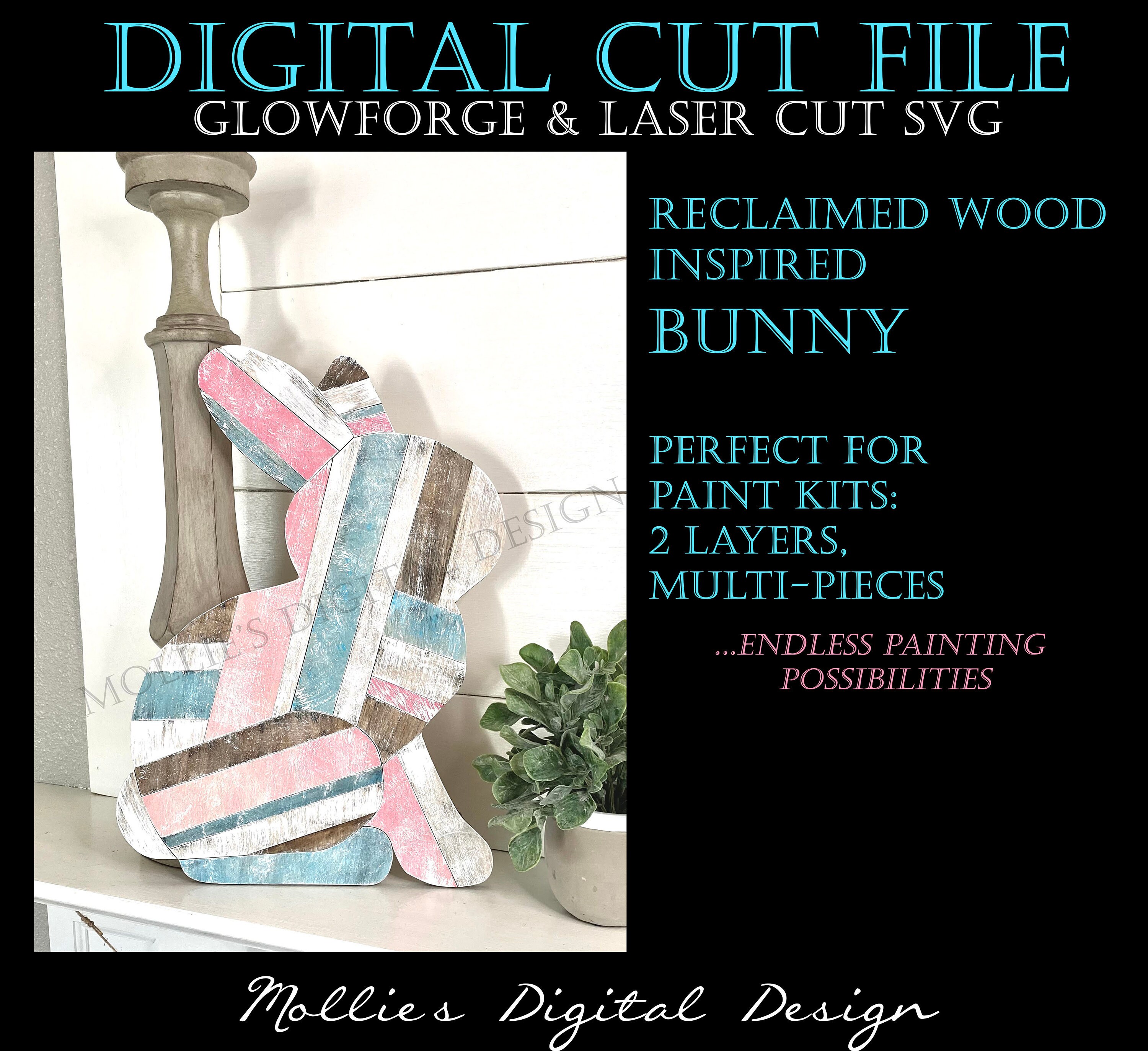 Glowforge SVG File | Reclaimed Wood Inspired Bunny | Digital Laser Cut ...