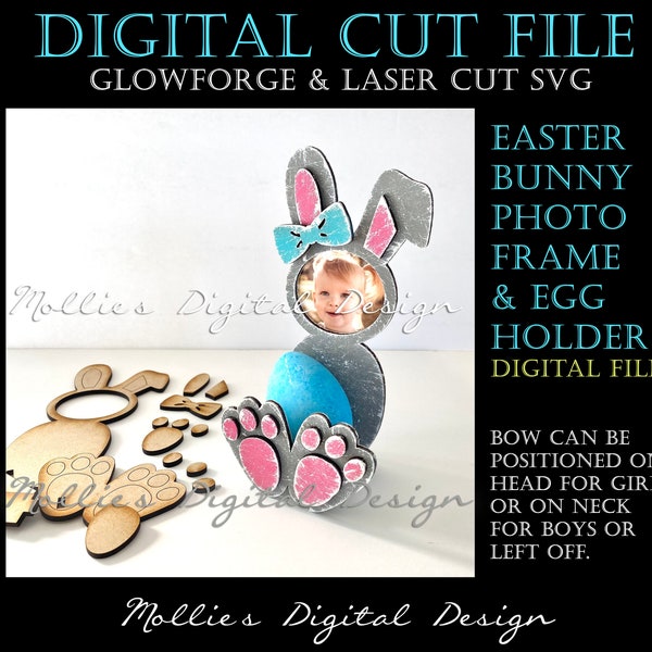 Easter Bunny Photo Frame Egg Holder SVG | Digital File | Floppy Ear Bunny | Glowforge Laser Cut File | Kids Paint Kit