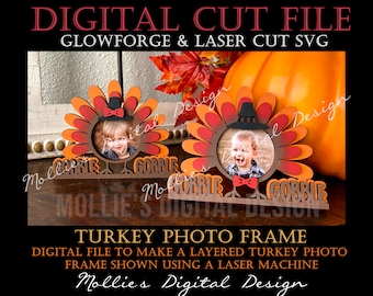 Turkey Photo Frame SVG | Digital File | Thanksgiving DIY Paint Kit | Glowforge Laser Cut File | Gobble | Fall Décor | Kids Craft | Layered