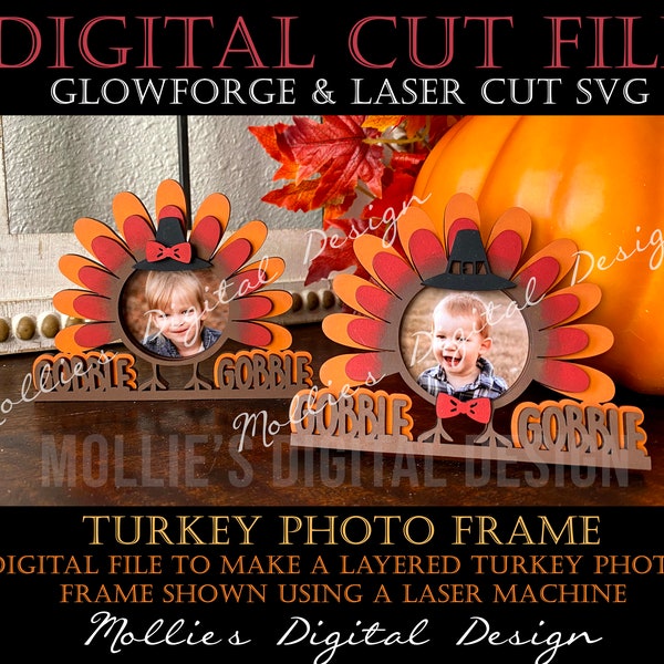 Turkey Photo Frame SVG | Digital File | Thanksgiving DIY Paint Kit | Glowforge Laser Cut File | Gobble | Fall Décor | Kids Craft | Layered