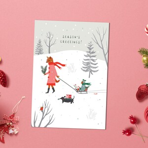 Lot de 4 cartes de Noël Renards festifs