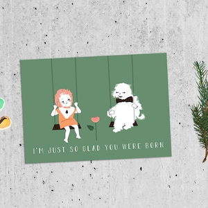 So Glad You Were Born Wenskaart Verjaardag Verjaardag Verjaardag Vriend BFF Viering Groene Hondenschommels
