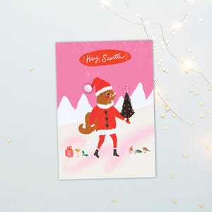 Paquet de 4 cartes de voeux d'hiver illustrées dessinées à la main avec le père Noël écureuil