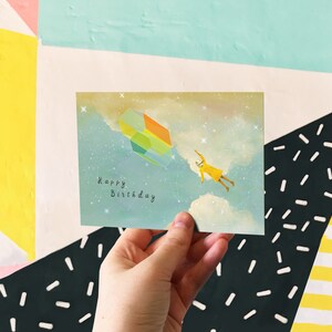 Joyeux anniversaire Carte de vœux Illustré Montgolfières Célébration Fox Sky
