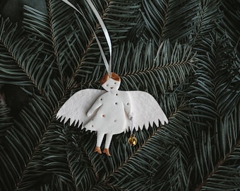 Snow Angel with Wings Tree Ornament Christmas Bauble Clay
