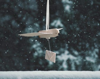 Snow Owl Christmas Tree Ornament Clay Carrying Tiny Cotton Rag Customisable Envelope