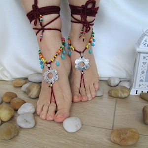 Flower anklet,Beach Barefoot Sandal,Foot jewelry in 5 colors,Hippie Sandals,Handmade boho barefoot sandals