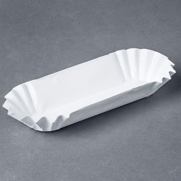 Oasis Supply Heavy Weight 6" White Paper Fluted Hot Dog Tray