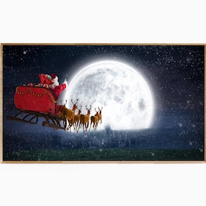 Samsung Frame TV Art Christmas Santa with Reindeer, Frame TV Artwork Santa and Reindeer, Santa and His Sleigh with Reindeer, Santa TV Art