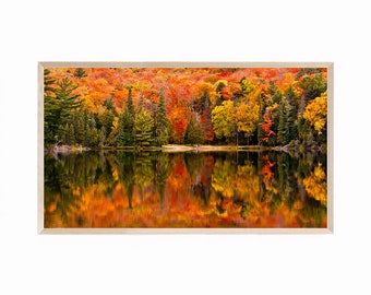 Frame TV Art Autumn Picturesque Fall Foliage & Reflection, Samsung Frame TV Art Fall Landscape Photo,Samsung Frame TV Artwork Fall Landscape