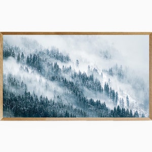 Samsung Frame TV Art Winter Trees, Frame TV Art Snow Covered Trees in Mist, TV Art Winter Photo of Trees, Frame tv Art Winter Snow Landscape