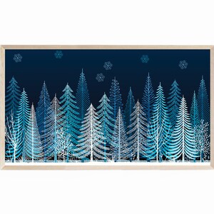 Samsung Frame TV Art Modern Holiday Sparkling Forest and Snowflakes in Blues Tones & White