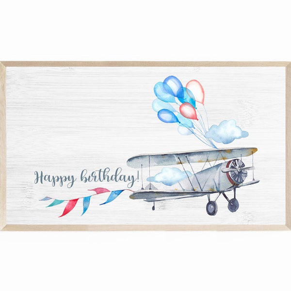 Airplane Samsung Frame TV Art Kids Birthday, Frame TV Art Happy Birthday Airplane Art, Kids Birthday Frame TV Art, Airplane Birthday Tv Art