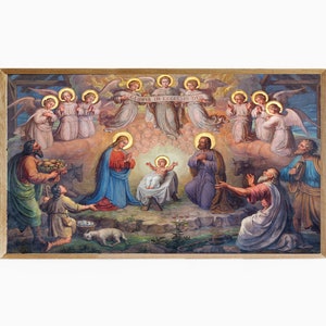Samsung Frame TV Art Christmas, The Nativity, Antique Fresco Painting, Frame TV Artwork Antique Nativity Scene, Nativity Frame TV Download