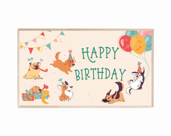 Dog Theme Samsung Frame TV Art Birthday, Frame TV Art Happy