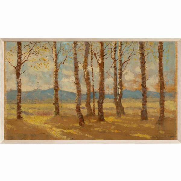 Vintage Autumn Landscape, Samsung Frame TV Art Antique Fall Landscape, Frame TV Art Antique Autumn Art, Fall TV Artwork Trees without Leaves