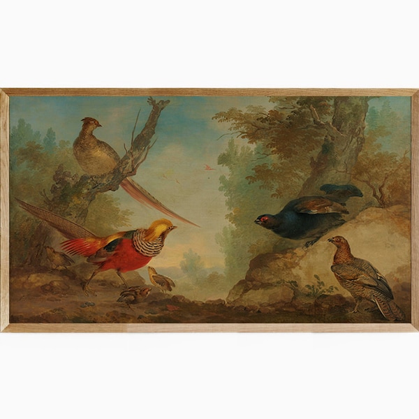 Samsung Frame TV Art Antique Birds Oil Painting in Fall Colors, Frame TV Art Vintage Bird Oil Painting, Frame TV Art Antique Bird Painting