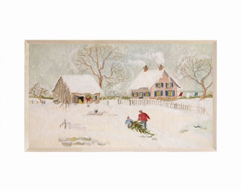 Samsung Frame TV Art Cozy and Charming Winter Scene of Bringing in a Freshly Cut Christmas Tree, Winter TV Art, Cozy Winter Landscape TV Art