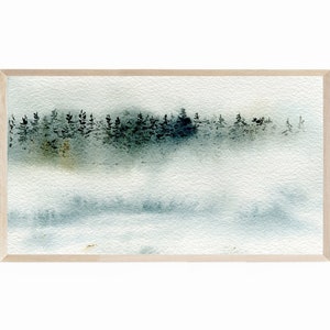 Samsung Frame TV Art Winter Watercolor, Winter Trees in the Snow and Mist, Winter Frame TV Art, Winter Mountain, Watercolor Winter TV Art
