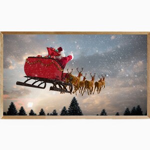 Samsung Frame TV Art Christmas Santa with Reindeer, Frame TV Artwork Santa and Reindeer, Santa and His Sleigh with Reindeer, Santa TV Art