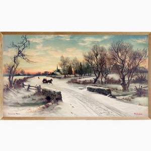 Samsung Frame TV Art Winter Village, Frame TV Art Vintage Winter Village, TV Art Vintage Winter Art, Winter Oil Painting, Winter Landscape
