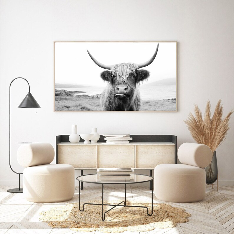 Highland Cow Black & White Photo Samsung Frame TV Art Etsy Canada