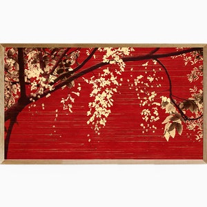 Arte para TV Samsung Frame - Decoración asiática - Pintura botánica roja - Descarga digital - Arte asiático para TV personalizable - Relación de aspecto 16:9