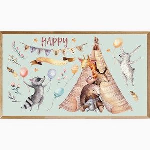 Alles Gute zum Geburtstag TV Kunst für Kinder, Samsung Rahmen TV Art Kinder Geburtstag, TV Kunst alles Gute zum Geburtstag Kinder Tiere Kunst, Juvenile Geburtstag, Baby Tiere