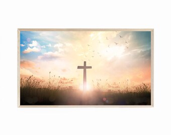 Samsung Frame TV Art Easter, Christian Cross, He is Risen, Frame TV Art Christian Easter, Catholic Art for Frame TV, Christian Art for Tv