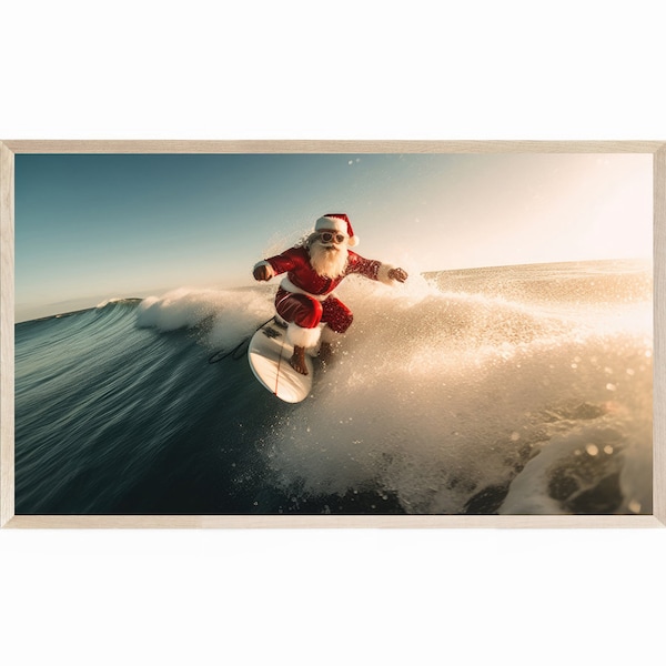 Samsung Frame TV Art Santa Surfs for Some Modern Christmas Cheer, Santa Surfing Frame TV Art