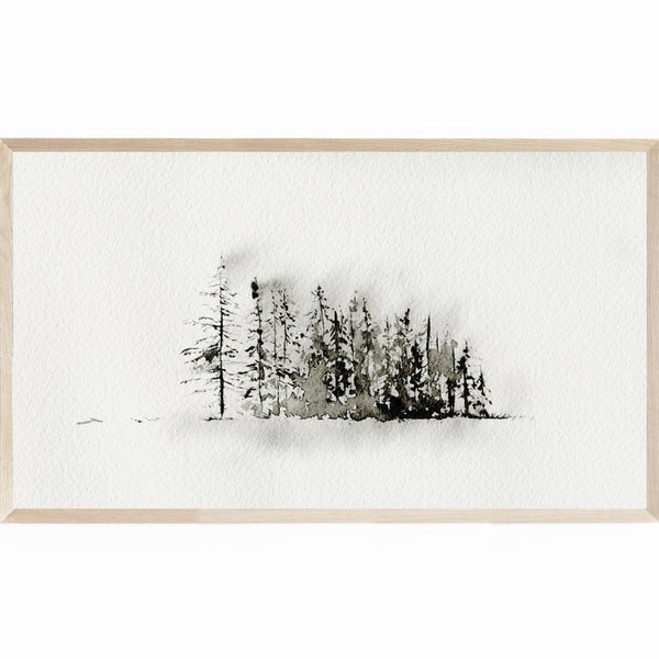 Samsung Frame TV Art Minimalist Winter Landscape, Winter Watercolor Painting, Spare Snowy Landscape, Winter Frame TV Art, Winter Trees