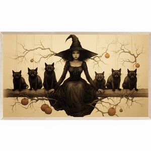 Black Witch and Black Cats Halloween Art for the Samsung Frame TV