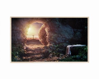 Samsung Frame TV Art Easter, Christ's Tomb, He is Risen, Christian Digital Download for TV, Resurrection Art, Religious Easter TV Artwork