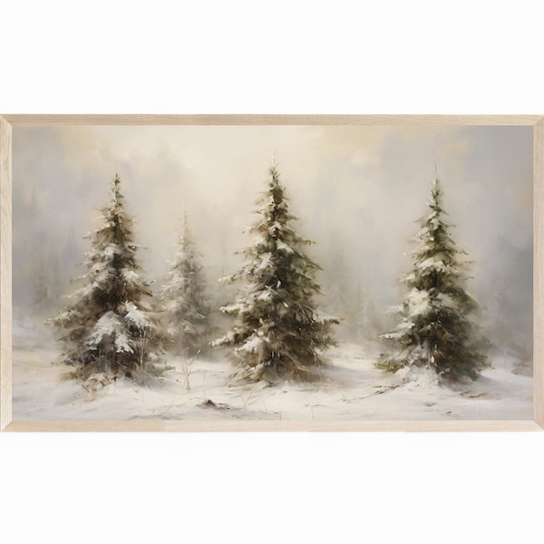 Samsung Frame TV Art Winter Forest with Trees in Snow, Winter Frame TV Art, Spruce Trees in the Snow, Winter TV Artwork with Trees in Snow