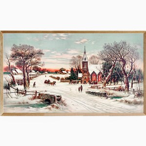 Samsung Frame TV Art Winter Village, Frame TV Art Vintage Winter Village, TV Art Vintage Winter Art, Winter Oil Painting, Winter Landscape