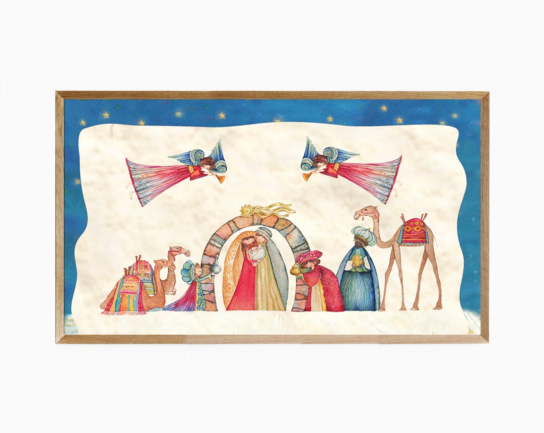 The Nativity Samsung Frame TV Art, Christmas Nativity Watercolor, the