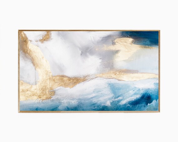 Samsung Frame Tv Art Abstract Blue White Gold Samsung Etsy