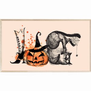 Samsung Frame TV Art Halloween Black Cat, Black Cat & Pumpkin Humorous Halloween Frame TV Art, Frame TV Art Humorous Halloween Black Cat