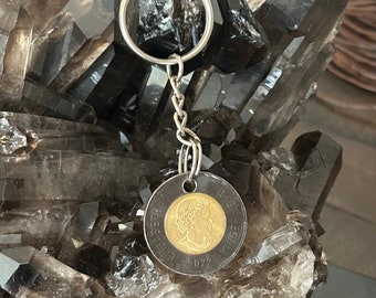 Black Ring Toonie Keychain 2022 Canadian honouring Queen Elizabeth II Coin Keyfob Canada Collectors Gift Rare 2 Dollar Dark Coin Ornament