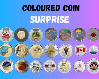 Colored Canadian Coin, Canadian Rare Coins, Random Surprise Mix Uncirculated Coins, Coin Collection Gift, Coloured Toonies, Loonie, UNC BU