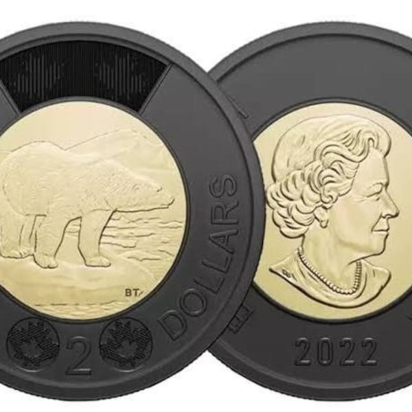 2022 Canada Honouring Queen Elizabeth Black Ring Toonie Coin, Gift For Canadian Coin Collector, piece de deux dollars canadiens noir, cadeau