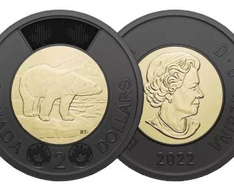 2022 Canada Honouring Queen Elizabeth Black Ring Toonie Coin, Gift For Canadian Coin Collector, piece de deux dollars canadiens noir, cadeau