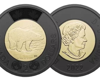 2022 Canada Honouring Queen Elizabeth Black Ring Toonie Coin, Gift For Canadian Coin Collector, piece de deux dollars canadiens noir, cadeau