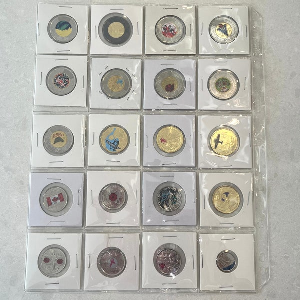 Farbige kanadische Münze, seltene kanadische Münzen, zufällige Überraschungsmischung nicht in Umlauf gebrachte Münzen, Münzsammlung Geschenk, farbige Toonies, Loonie, UNC BU