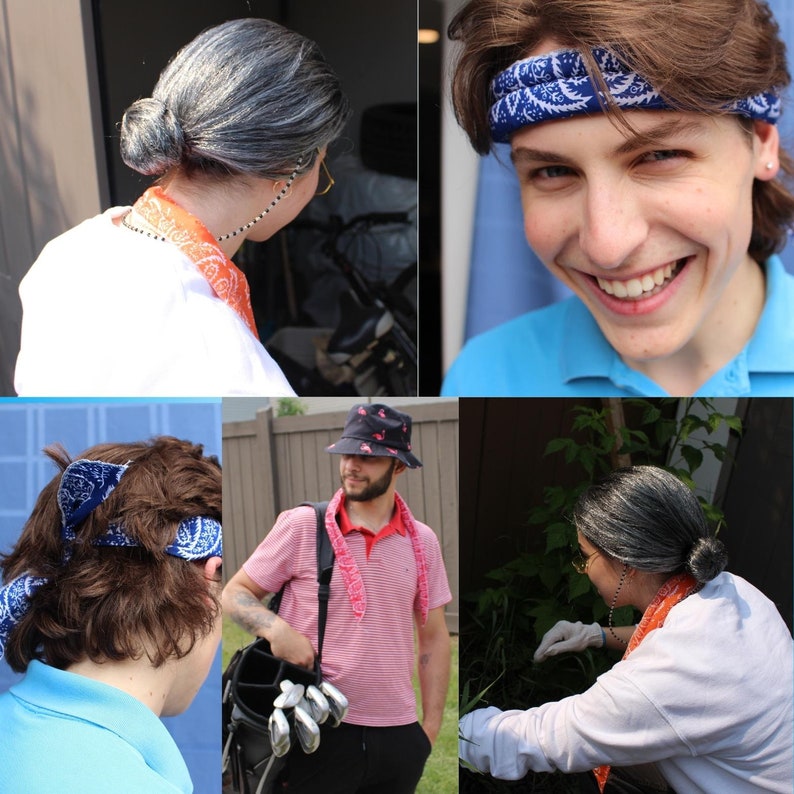 Cooling Neck Wraps Set of 5, Bandana Headband, Scarf, Golfers Gift, Gardening Essential, Rave