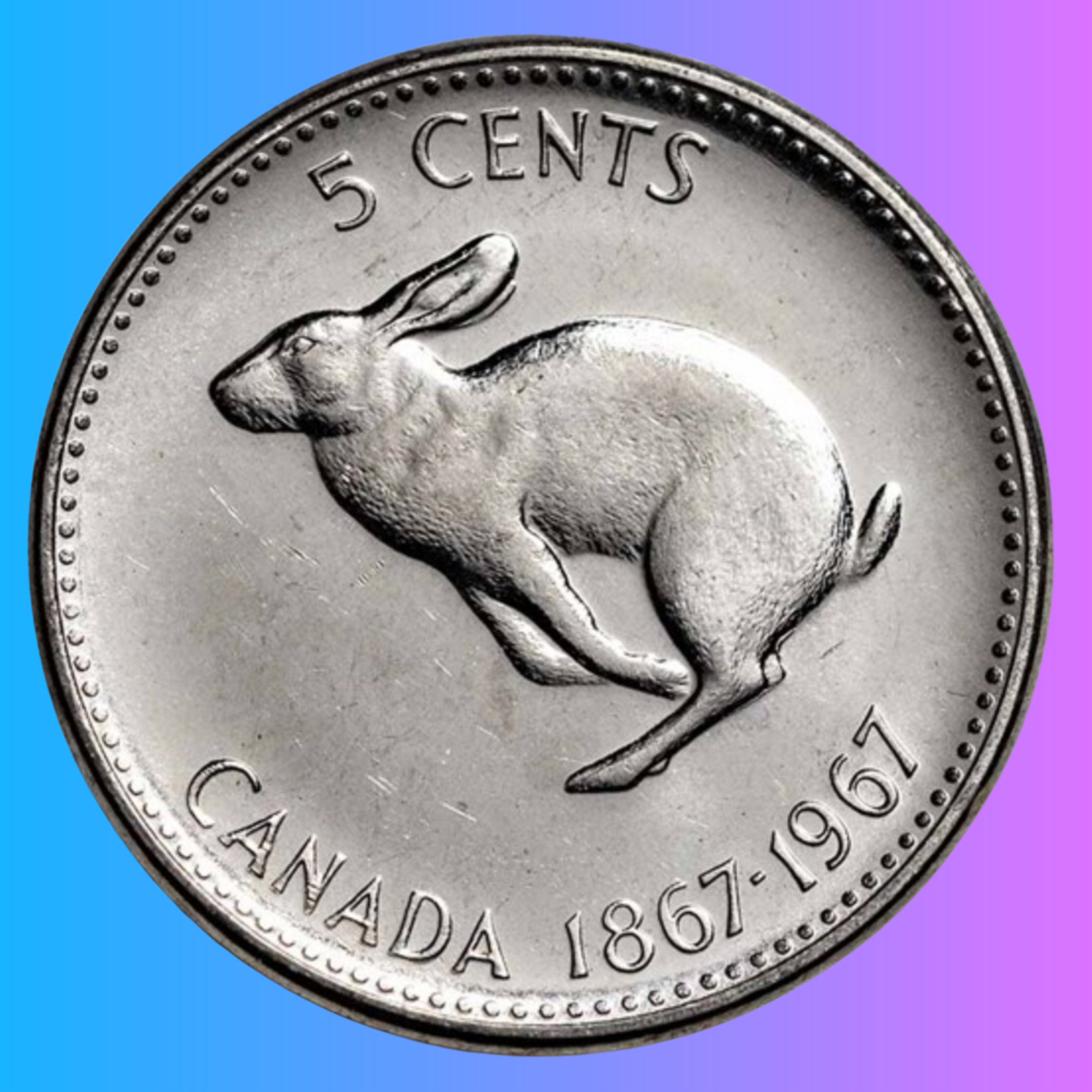 カナベビ 1967 Canada Nickel 5 Cents Rabbit Coin BU, Canadian Vintage