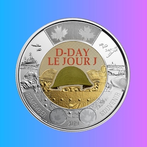 Toonie canadiense 2019, 75.° aniversario, 2 dólares canadienses, D-Day le Jour, moneda de recuerdo del Día D, regalo de coleccionista raro, BU sin circular