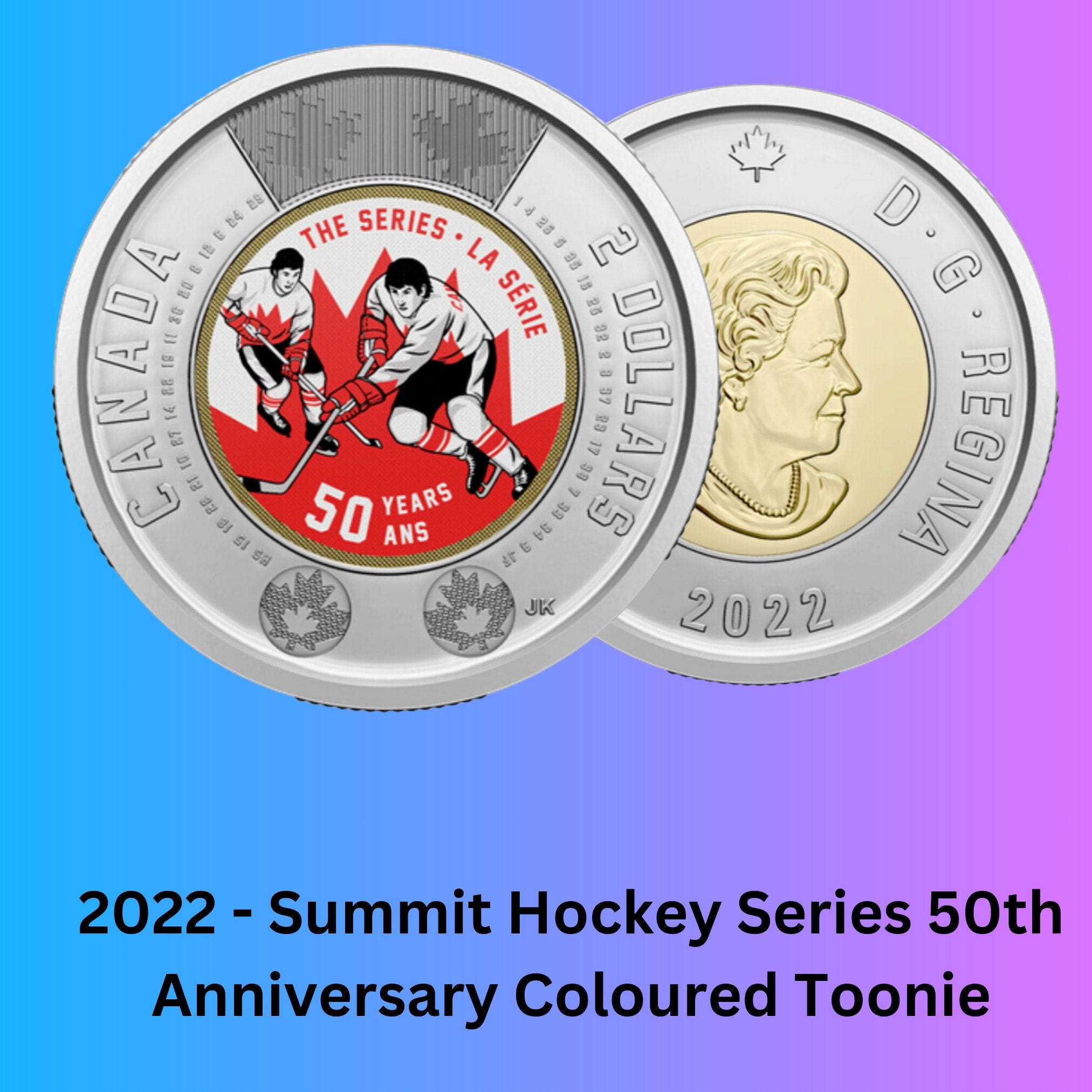2022 Summit Hockey Series 50th Anniversary Coloured Toonie, Rare