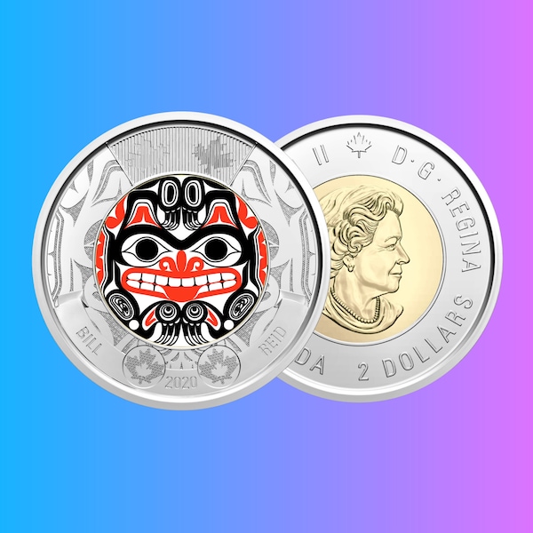 2020 Canadian 2 Dollar Bill Reid Coin, Xhuwaji, Haida Grizzly Bear Coloured Toonie Coin, Rare Canada Collectors Coins, Canadian Gift, Unc BU